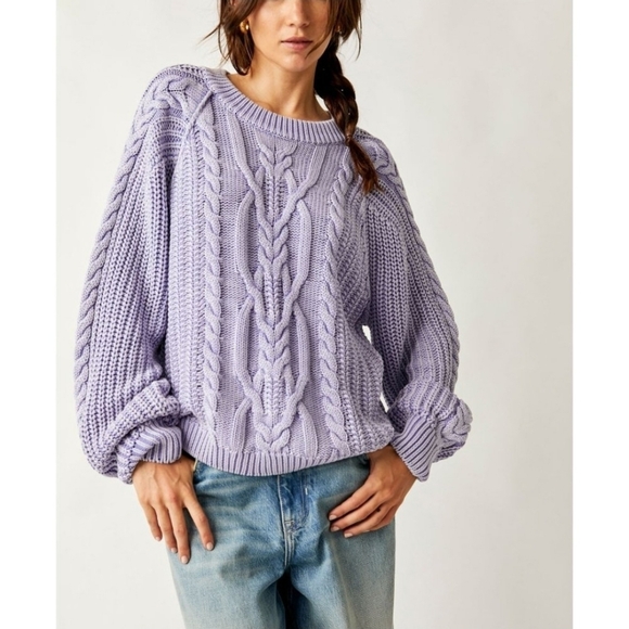 Free People Frankie Cable Knit Sweater Lavender – NWT Size S - Picture 1 of 4